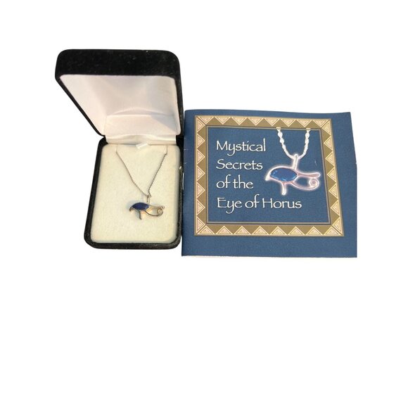Eye Of Horus Lapis Lazuli & Sterling Silver Necklace My HWH With Box Booklet NEW - Picture 1 of 6